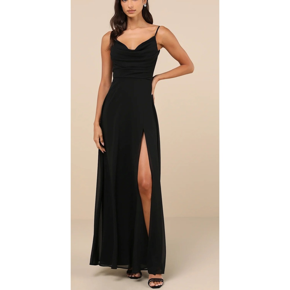 NWT Lulus Notorious Poise Black Sleeveless Cowl Neck Maxi Dress Sz XL